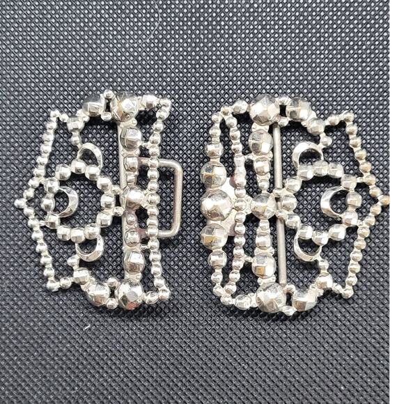 Victorian Steel Cut Crown Buckle Metal Two-Piece Hook Eye Antique Vintage Style - Picture 4 of 11